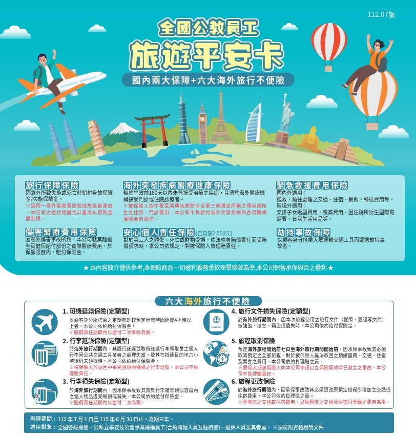112年至115年全國公教員工旅遊平安卡優惠方案